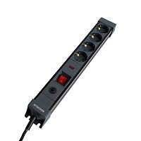 Сетевой фильтр 4-местный с/з STEKKER 3x1мм2, 1,8 м, 250В, 16А, серия Techno, HM22-41-02, черный