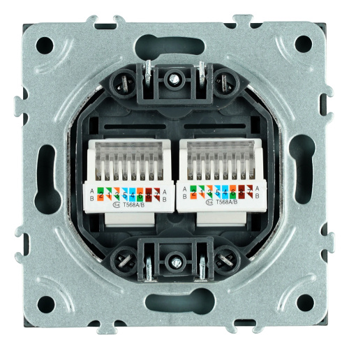 Розетка компьютерная 2-местная RJ-45 (механизм), STEKKER, серия Эмили, RST00-5111-05, черный уголь, soft touch фото 5