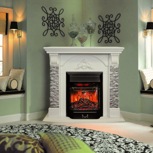 Каминокомплект ATHENA CORNER/АТЛАНТА УГЛ. GR Белый дуб с очагом Электроочаг MAJESTIC LUX RC/МАДЖЕСТИК С ПУЛЬТОМ фото 3