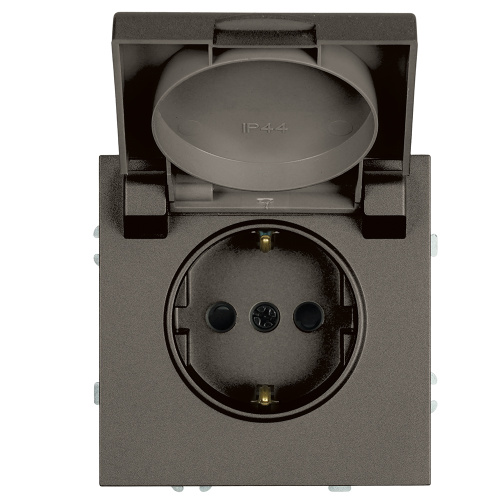 Розетка 1-местная с крышкой с защ. штор, STEKKER, с/з, IP42, 250В, 16А, серия Эмили, RST16-5112-09, антрацит, soft touch фото 2