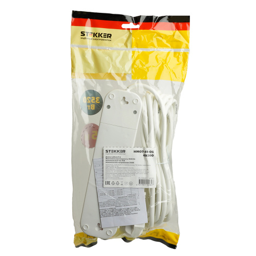 Удлинитель четырехместный с/з  с выключ. STEKKER HM07-41-05 3x1мм2, 5м, (У16А-003)  серия Home , белый фото 10