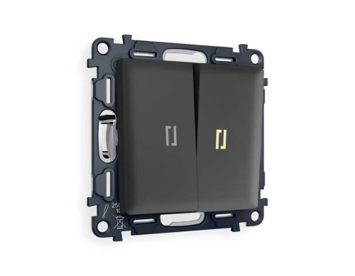 Комплект механизма 2-кл проходного выключателя AMBRELLA VOLT с подсветкой 3200K ALFA Графит мягкое касание QUANT (AP9040, VM120, G22Y) MA904030