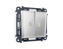 Комплект механизма 2-кл проходного выключателя AMBRELLA VOLT с подсветкой 3200K ALFA Серебро глянец QUANT (AP4040, VM120, G22Y) MA404030