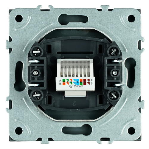 Розетка компьютерная 1-местная RJ-45 (механизм), STEKKER, серия Эмили, RST00-5117-05, черный уголь, soft touch фото 5