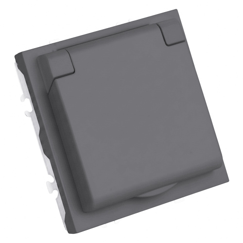 Розетка 1-местная с крышкой с защ. штор, STEKKER, с/з, IP42, 250В, 16А, серия Эмили, RST16-5112-10, платиново-серый, soft touch фото 3