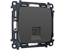 Комплект механизма компьютерной розетки RJ-45 экранированной с автоматической защитной шторкой OMEGA Графит Мягкое касание QUANT (OP9120, VM185)
