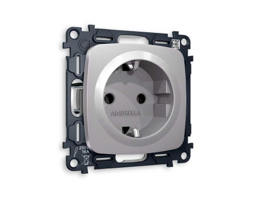 Комплект механизма электрической розетки AMBRELLA VOLT OMEGA Сталь матовый с/з на винтовых зажимах QUANT (OP5060, VM141) MO506010