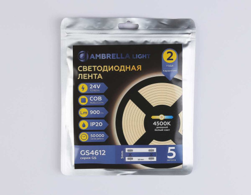 Светодиодная лента Ambrella Light GS4612 COB 400Led/10W m/ 24V IP20 4500K/ 5m*5mm*2.1mm (2 конт.) GS4612 фото 7