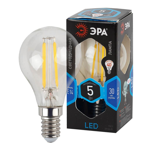 Лампа светодиодная филаментная ЭРА E14 5W 4000K прозрачная F-LED P45-5W-840-E14 Б0019007 фото 5 Лампа светодиодная филаментная ЭРА E14 5W 4000K прозрачная F-LED P45-5W-840-E14 Б0019007 фото 5