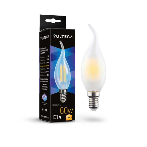Лампа светодиодная Voltega E14 6W 3000K прозрачная 7210
