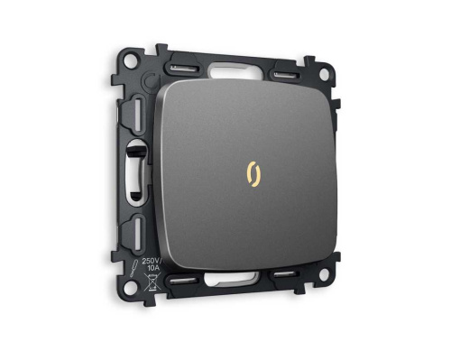 Комплект механизма 1-кл выключателя AMBRELLA VOLT с подсветкой 3200K OMEGA Антрацит серый QUANT (OP6520, VM101, G11Y) MO652010