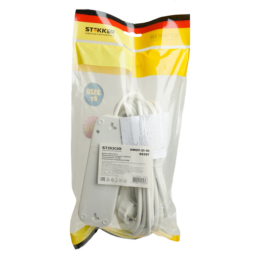 Удлинитель трехместный с/з  с выключ. STEKKER HM07-31-10 3x1мм2, 10м, серия Home (У16А-002), белый фото 10
