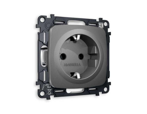 Комплект механизма электрической розетки AMBRELLA VOLT OMEGA Антрацит серый с/з на винтовых зажимах QUANT (OP6560, VM141) MO656010