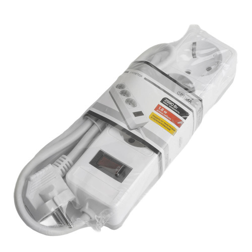 Сетевой фильтр 3-местный с/з STEKKER HM20-31-02 3x1мм2, 1,8 м, серия Optima, белый фото 8