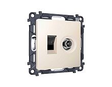 Комплект механизма розетки компьютерной + TV оконечной RJ-45 с автоматической защитной шторкой ALFA Бежевый матовый QUANT (AP3325, VM195) MA332510