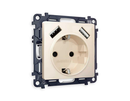 Комплект механизма электрической розетки AMBRELLA VOLT ALFA Бежевый глянец 2USB A+A 18W (быстрая зарядка) с/з QUANT (AP3090, VM155) MA309010