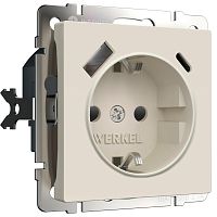 Розетка с заземлением, шторками и USB тип A+C (айвори матовый) W1171762