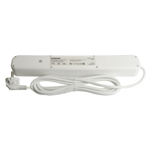 Сетевой фильтр 5-местный с/з STEKKER3x1мм2, 1,8 м, 250В, 16А, 2 USB-A+2 Type-C, серия Nova, белый фото 6