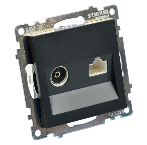 Розетка TV + компьютерная RJ-45 (механизм), STEKKER GLS00-7106-05, серия Катрин, черный фото 2