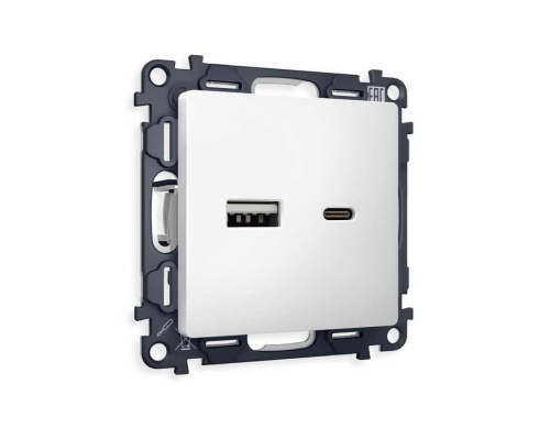 Комплект механизма розетки AMBRELLA VOLT  ALFA Белый матовый 2USB A+C 20W (быстрая зарядка) QUANT (AP1310, VM177) MA131010