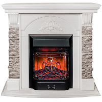 Каминокомплект ATHENA/АТЛАНТА GR Белый дуб с очагом Электроочаг MAJESTIC LUX RC/МАДЖЕСТИК С ПУЛЬТОМ