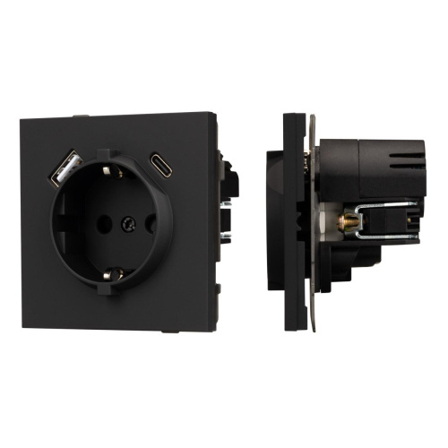 Механизм розетки с USB зарядкой SCT-TENDO-MUAC-SFPL-BK (230V, 16A) Arlight 054607