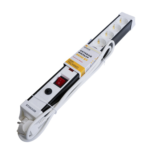 Сетевой фильтр 6-местный с/з STEKKER 3x1мм2, 5 м, 250В, 16А, серия Techno, HM22-61-05, белый фото 9