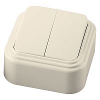 Выключатель STEKKER PSW06-22-20 двухклавишный открытой установки, 250В, 6А, IP20, слоновая кость (VA5  6-232-БЖ)