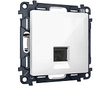 Комплект механизма компьютерной розетки RJ-45 экранированной с автоматической защитной шторкой ALFA Белый глянец QUANT (AP1120, VM185) MA112005