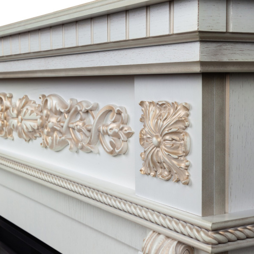 Каминокомплект ESTELLA/ЭЛЛИ Белый дуб с золотой патиной с очагом Электроочаг EVRIKA 25.5 фото 5