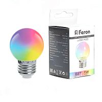 Лампа светодиодная Feron LB-37 Шарик матовый E27 1W 230V RGB быстрая смена цвета