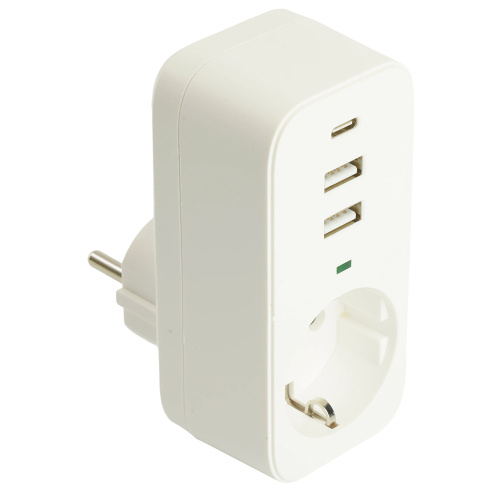 Сетевой фильтр 1-местный с/з STEKKER 250В, 16А,  2USB+1Type-C 2,4 A, серия Nova, HM81-11-1, белый фото 6