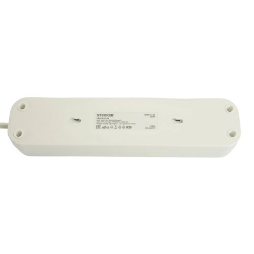 Удлинитель 3-местный с/з с выключ. STEKKER HM071-31-05 3x1мм2, 5м, 250В, 16А, 1USB+2C, 2.4A, сер Home, белый фото 4