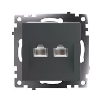 Розетка компьютерная 2-местная RJ-45 (механизм) STEKKER GLS00-7109-06 , серия Катрин, графит
