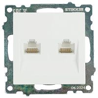 Розетка компьютерная 2-местная RJ-45 (механизм) STEKKER GLS00-7109-01 , серия Катрин, белый