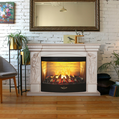 Электрокамин RealFlame Diva 33 WT белый дуб с золотой патиной с очагом 3D Firestar 33 фото 8