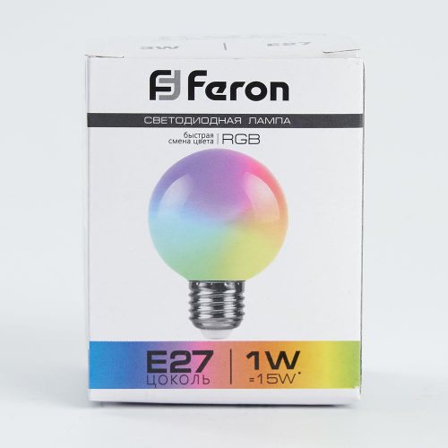 Лампа светодиодная Feron LB-37 Шарик матовый E27 1W 230V RGB быстрая смена цвета фото 3