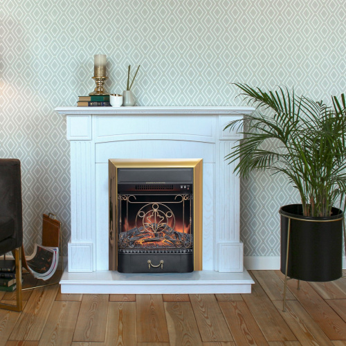 Электрокамин RealFlame Andrea WT фактурный белый с очагом Majestic Lux Brass фото 3