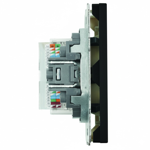 Розетка компьютерная 2-местная RJ-45 (механизм), STEKKER, серия Эмили, RST00-5111-05, черный уголь, soft touch фото 4