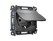 Комплект механизма электрической розетки AMBRELLA VOLT OMEGA Антрацит серый с/з с шторками и крышкой IP44 QUANT (OP6580, VM141) MO658010