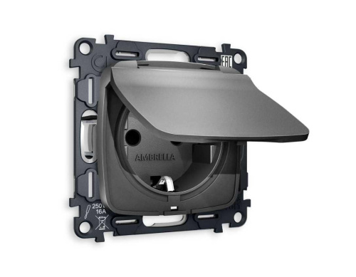 Комплект механизма электрической розетки AMBRELLA VOLT OMEGA Антрацит серый с/з с шторками и крышкой IP44 QUANT (OP6580, VM141) MO658010