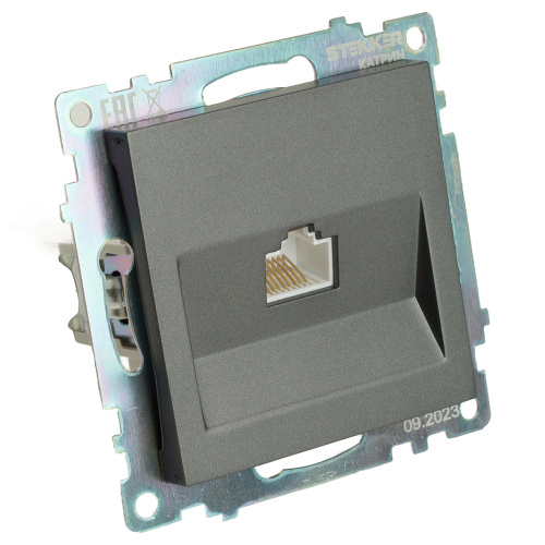 Розетка компьютерная 1-местная RJ-45 (механизм), серия Катрин, графит, GLS00-7107-06 фото 3
