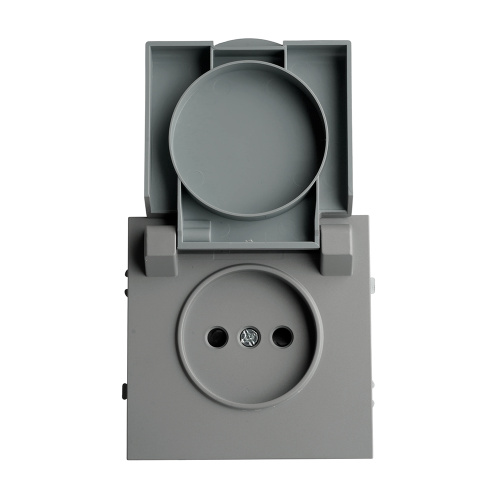 Розетка 1-местная с крышкой с защ. штор, STEKKER, б/з, IP42, 250В, 16А, серия Эмили, RST16-5113-10, платиново-серый, soft touch фото 3