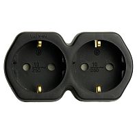 Разветвитель сетевой 2-местный с/з STEKKER ADP16-12-21, 250V,16A, ABS огнеустойчивый пластик, черный