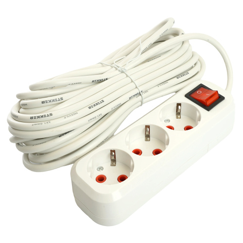 Удлинитель трехместный с/з  с выключ. STEKKER HM07-31-10 3x1мм2, 10м, серия Home (У16А-002), белый фото 7