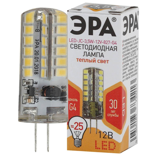 Лампа светодиодная ЭРА G4 3,5W 2700K прозрачная LED JC-3,5W-12V-827-G4 Б0033195 фото 2