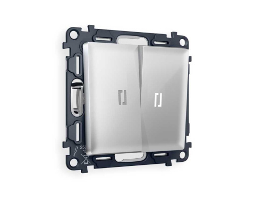 Комплект механизма 2-кл выключателя AMBRELLA VOLT с подсветкой 5600K ALFA Серебро глянец QUANT (AP4040, VM115, G14W) MA404015