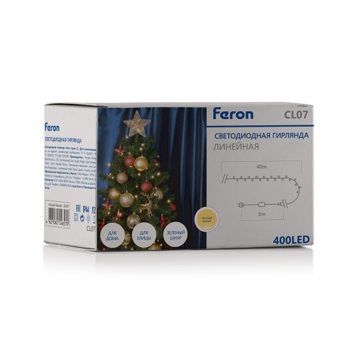 Светодиодная гирлянда Feron CL07 линейная 40м + 3м 230V 2700К, c питанием от сети, контроллером, зеленый шнур фото 7