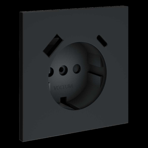 Накладка для розетки с заземлением и защитными шторками с USB A+C S70 (графит) Voltum VLS001007