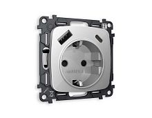 Комплект механизма электрической розетки AMBRELLA VOLT OMEGA Серебро глянец 2USB A+C 20W (быстрая зарядка) с/з QUANT (OP4100, VM160) MO410010